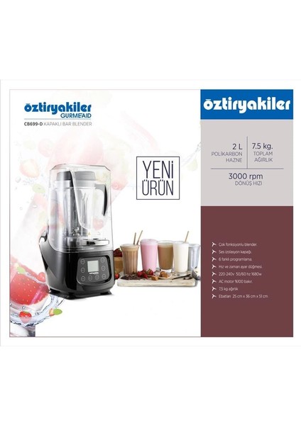 Bar Blender Ses Geçirmez Ozellıklı CB699-D 220-240V 1680W-2 Lt Kapasite modelleri