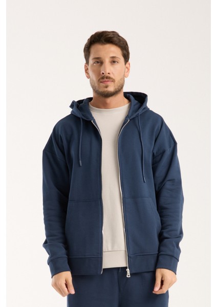 %100 Pamuk Erkek Oversize Fermuarlı Kapüşonlu Sweatshirt | Bol Kesim Hoodie