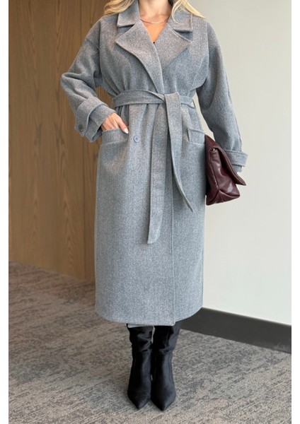 Gri New Tokyo Uzun Kaşe Kaban - 408021 fırsatları