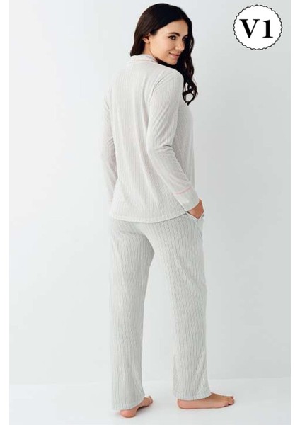 9051 Kadın Uzun Kollu Gömlek Pijama Takımı-Nil fiyatları