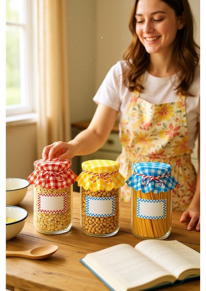 Kavanoz Kapağı Örtüsü – Pötikare Desenli, Hediyelik ve Dekoratif Mavi/Sarı/Kırmızı modelleri