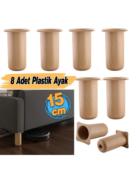 Mobilya Kanepe Koltuk Yatak Baza Yükseltici Yükseltme Ayağı Ayakları Plastik Kayın Bej 15 cm 8 Adet fiyatları
