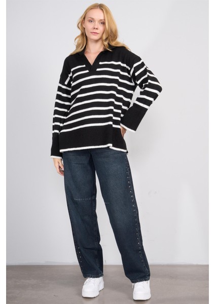 Çetinkaya Fithit 2137 Kadın V Yaka Akrilik Yırtmaçlı Triko Kazak Siyah fiyatları