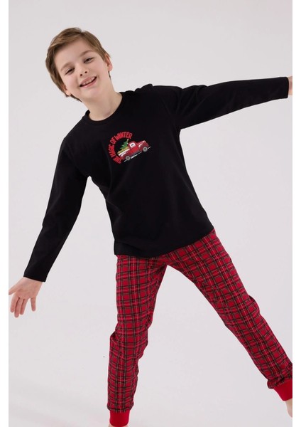 3515 Baba&oğul Uzun Kollu Bisiklet Yaka Pijama Takımı-Siyah modelleri