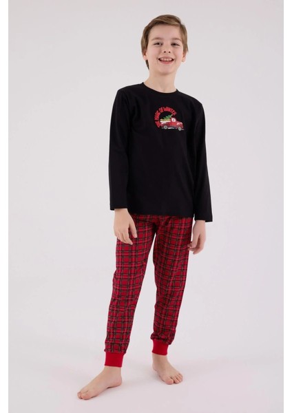 3515 Baba&oğul Uzun Kollu Bisiklet Yaka Pijama Takımı-Siyah fırsatları