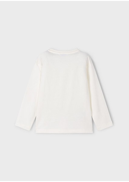Erkek Çocuk Uzun Kollu Tişört | %100 Pamuk, Krem Renk, Hologram Detaylı, 4-10 Yaş, Bisiklet Yaka indirimleri