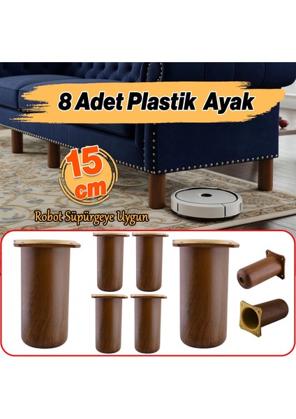8 Adet Mobilya Kanepe Koltuk Baza Yükseltici Yükseltme Ayağı Ayakları Plastik Kestane Kahvesi 15 cm modelleri