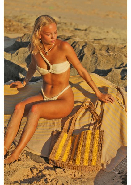 Marla Amber, Kağıt Ip (Rafia), El Örgüsü, Cabana Desenli, Plaj Çantası. modelleri