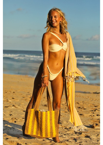 Marla Amber, Kağıt Ip (Rafia), El Örgüsü, Cabana Desenli, Plaj Çantası. indirimleri