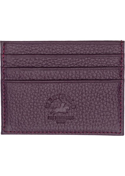 Hakiki Deri Slim Ince Unisex Kartlık - Mürdüm modelleri