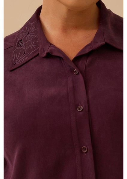 Kadın Büyük Beden Çiçek Işlemeli Düğmeli Tunik 4009 Mürdüm fiyatları