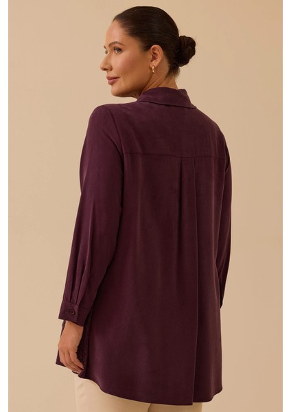 Kadın Büyük Beden Çiçek Işlemeli Düğmeli Tunik 4009 Mürdüm fırsatları