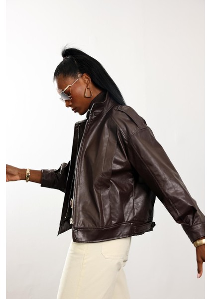 Kahverengi Deri Bomber Ceket 0618 modelleri