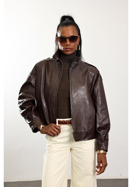 Kahverengi Deri Bomber Ceket 0618 fırsatları