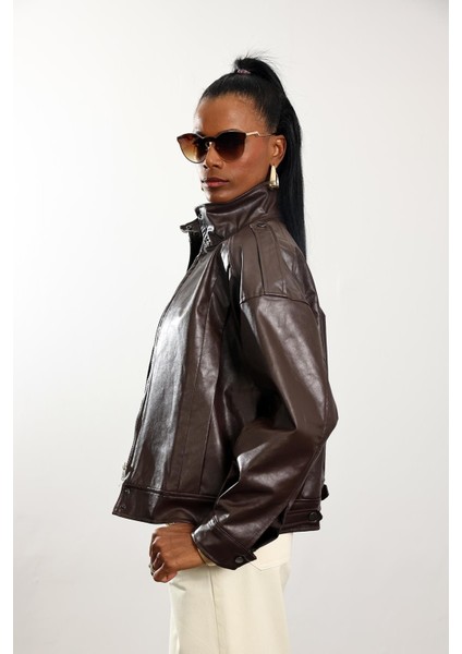 Kahverengi Deri Bomber Ceket 0618 indirimleri