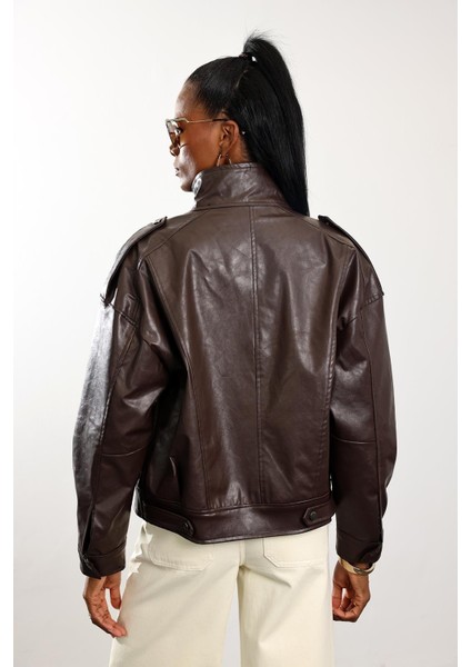Kahverengi Deri Bomber Ceket 0618