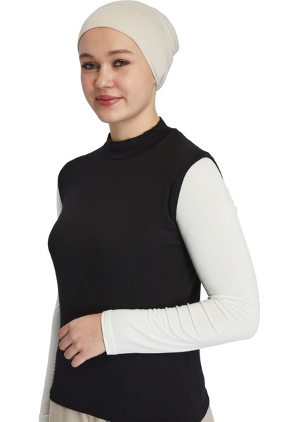 Manolyaşal Kolsuz Balıkçı Yakalı Organik Kadın Body - Siyah - L-XL modelleri