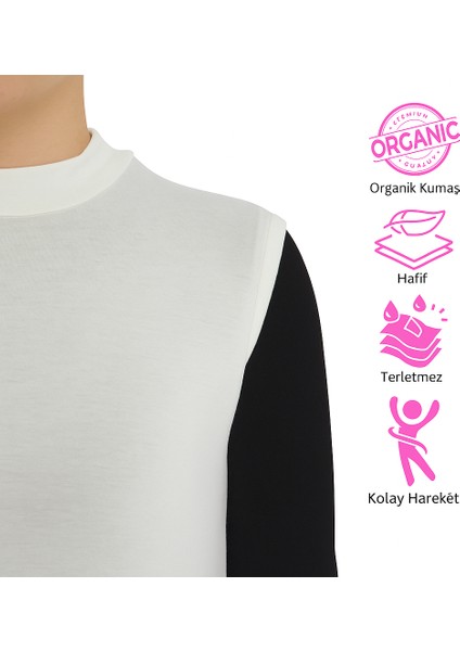 Manolyaşal Kolsuz Balıkçı Yakalı Organik Kadın Body - Siyah - L-XL