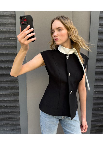 Metal Düğmeli Colorblock Yelek IW6250007029001