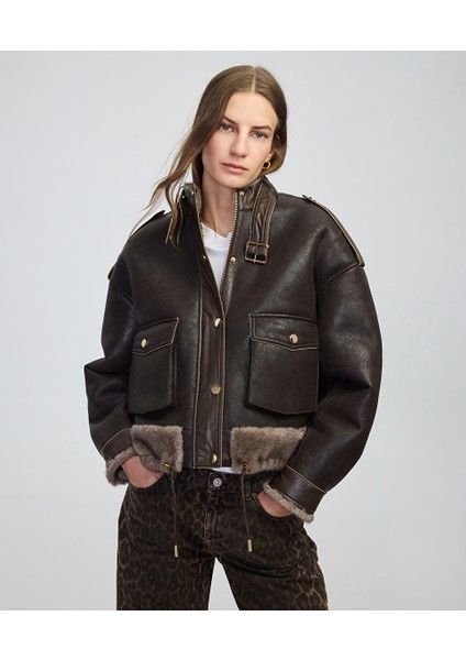 Zincir Biyeli Suni Kürk ve Deri Mix Mont IW6250012089008 fiyatları