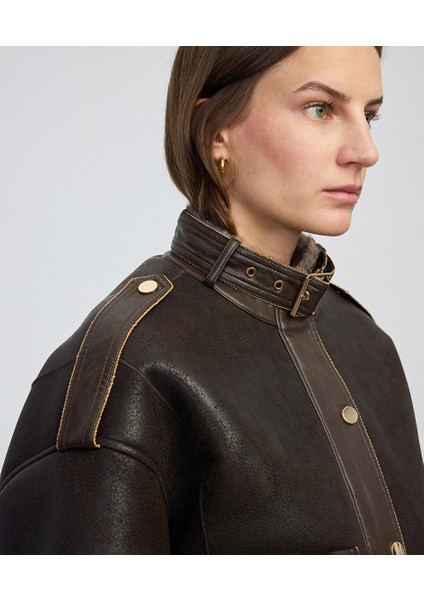 Zincir Biyeli Suni Kürk ve Deri Mix Mont IW6250012089008 modelleri