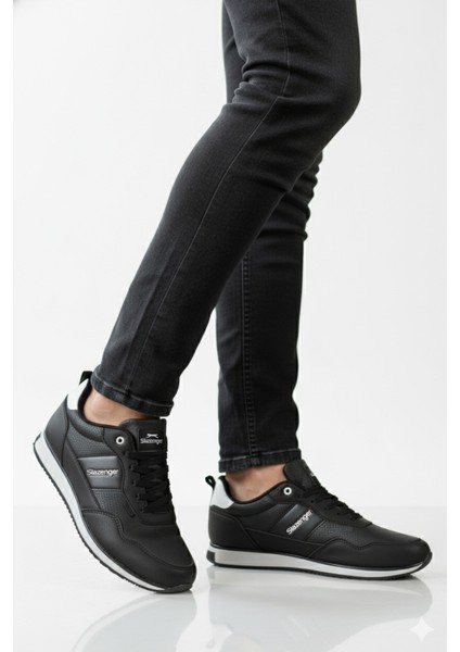 Siyah Beyaz Bağcıklı Cilt Erkek Spor Ayakkabı Offense M