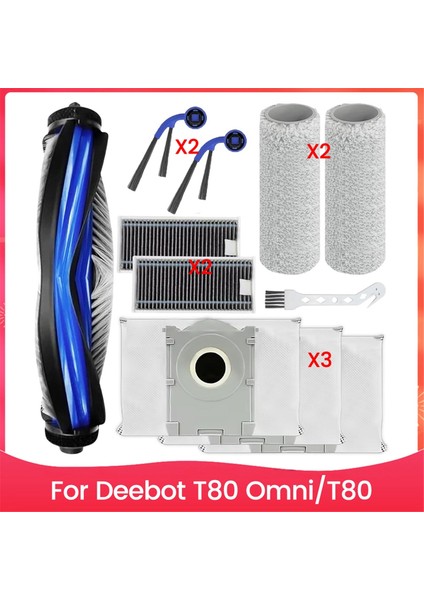 Ecovacs Deebot T80 Omni / T80 Robot Süpürge Ana Yan Fırça Hepa Filtre Silindiri Paspas Pedleri Toz Torbaları Aksesuarları (Yurt Dışından)