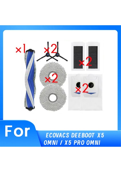 Ecovacs Deeboot X5 Omni / X5 Pro Omni Süpürge Aksesuarları Için 9 Adet Yan Fırça Filtre Bezi Toz Torbası Temizleyici Parçaları (Yurt Dışından)
