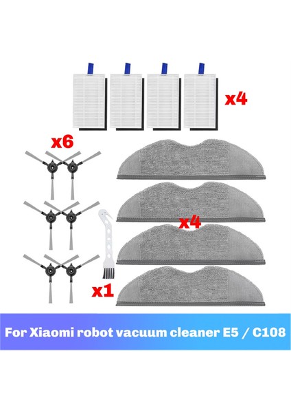 Xiaomi Robot Süpürge E5 / C108 Süpürge Yedek Parça Değiştirme Kiti Yan Fırça Hepa Filtre Paspas Pedi Aksesuarları (Yurt Dışından) fiyatları