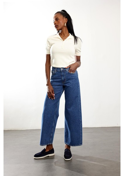 Mavi Yüksek Bel Lyocell Wide Leg Jean modelleri