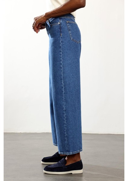 Mavi Yüksek Bel Lyocell Wide Leg Jean indirimleri