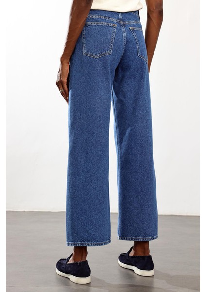 Mavi Yüksek Bel Lyocell Wide Leg Jean