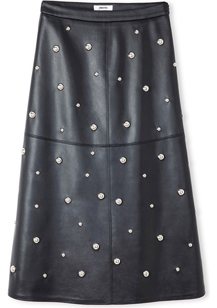 Metal Aksesuarlı Deri Görünümlü Etek IW6250004127001 fırsatları