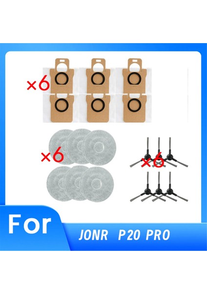 Jonr P20 Pro Robot Süpürge Için 18 Parça Yedek Parça: 6 Paspas Bezi, 6 Toz Torbası, 6 Yan Fırça (Yurt Dışından)