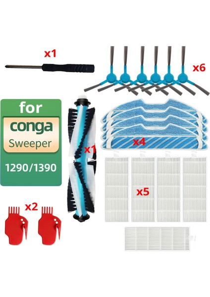 Conga 1290 1390 Robot Süpürge Yedek Takımı Ana Yan Fırça Filtre Bezi Fırça Tornavida Için Uygundur (Yurt Dışından)