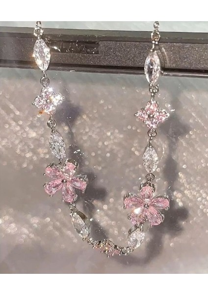 Sakura Taşlı Kiraz Çiçeği Pembe Kadın Çelik Bileklik - Sevgiliye Hediye Arkadaşa Hediye fırsatları