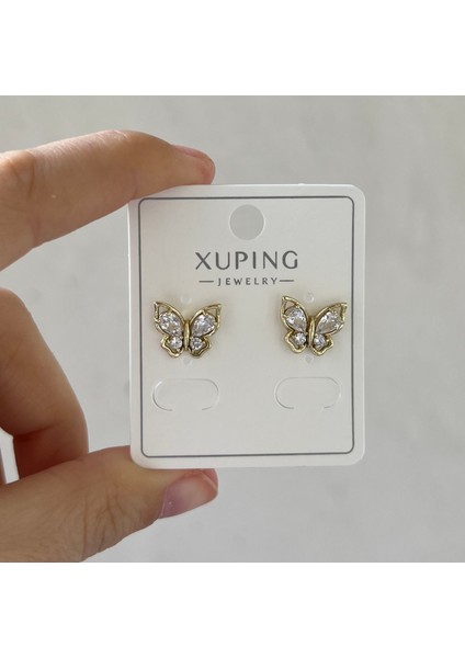 Çelik Küpe Kadın Taşlı Kelebek Küpe Altın Renk Xuping Kadın Küpe, Şık ve Hafif Tasarım Günlük ve Özel Gün Takısıxuping Zirkon Taşlı Kelebek Küpe fırsatları