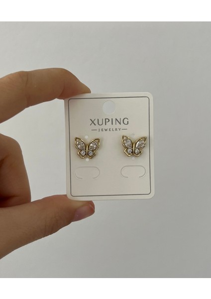 Çelik Küpe Kadın Taşlı Kelebek Küpe Altın Renk Xuping Kadın Küpe, Şık ve Hafif Tasarım Günlük ve Özel Gün Takısıxuping Zirkon Taşlı Kelebek Küpe