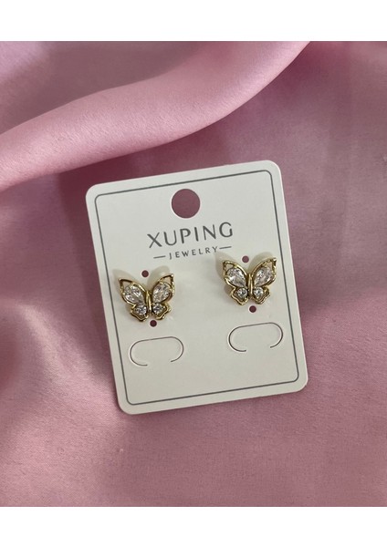 Çelik Küpe Kadın Taşlı Kelebek Küpe Altın Renk Xuping Kadın Küpe, Şık ve Hafif Tasarım Günlük ve Özel Gün Takısıxuping Zirkon Taşlı Kelebek Küpe