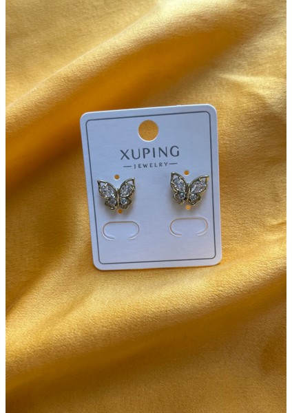 Çelik Küpe Kadın Taşlı Kelebek Küpe Altın Renk Xuping Kadın Küpe, Şık ve Hafif Tasarım Günlük ve Özel Gün Takısıxuping Zirkon Taşlı Kelebek Küpe