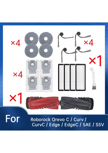 Roborock Qrevo C / Curv / Curvc / Edge / Edgec / 5AE / S5V Süpürme Ana Yan Fırça Paspas Filtre Toz Torbaları Için 18 Adet (Yurt Dışından) modelleri
