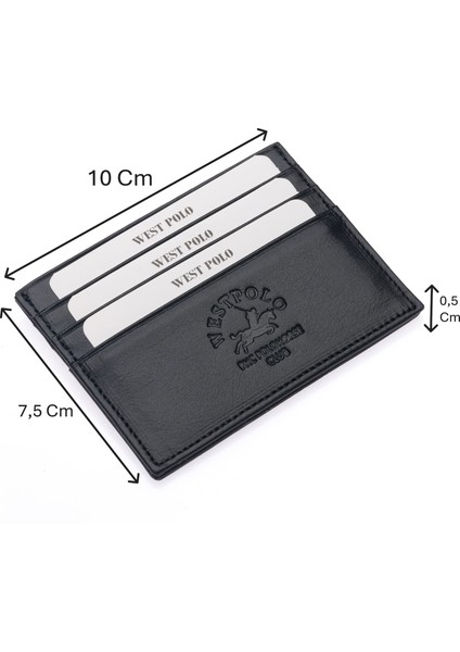 Hakiki Deri Slim Ince Unisex Kartlık - Siyah