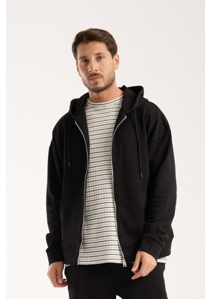 %100 Pamuk Erkek Oversize Fermuarlı Kapüşonlu Sweatshirt | Bol Kesim Hoodie