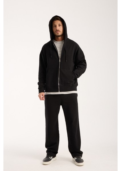 %100 Pamuk Erkek Oversize Fermuarlı Kapüşonlu Sweatshirt | Bol Kesim Hoodie