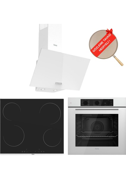 Silenart Forte Vitroseramik Elektrikli Sessiz Beyaz Ankastre Set (D078 -Sa + MS261 + QBL62CB)