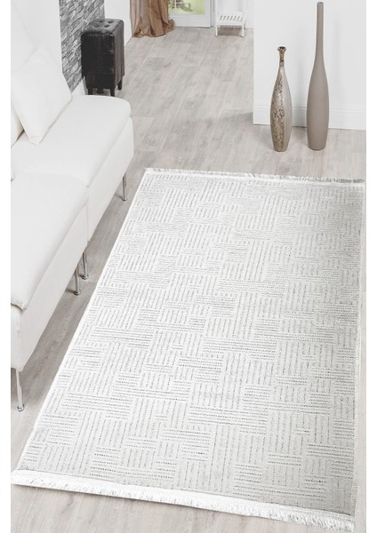 Premium Şönil Dokuma Halı Salon - Mutfak - Yatak Odası Halı ve Yolluk-Beyaz