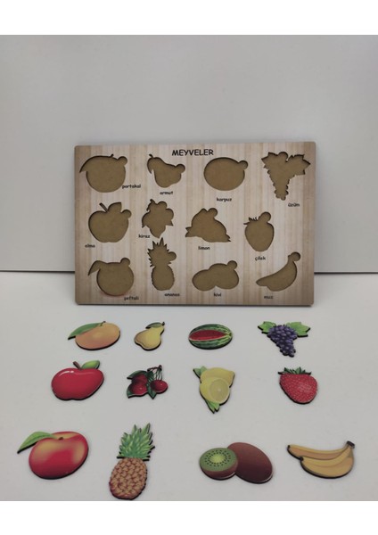 May’s Nest Eğitici Ahşap Meyve Puzzle ve Boyanabilir Maket Ev Seti – Çocuklar Için Eğitici ve Eğlenceli Aktivite Seti