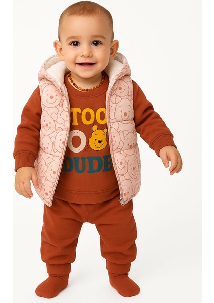 Ayıcık Desenli Yelekli Erkek Bebek Takım