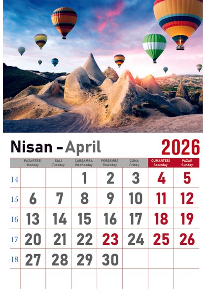 Takvim - Spiralli 12 Yaprak 32X47 cm - Manzara Resimli Kuşe Kağıt Duvar Takvimi - 2026 fırsatları