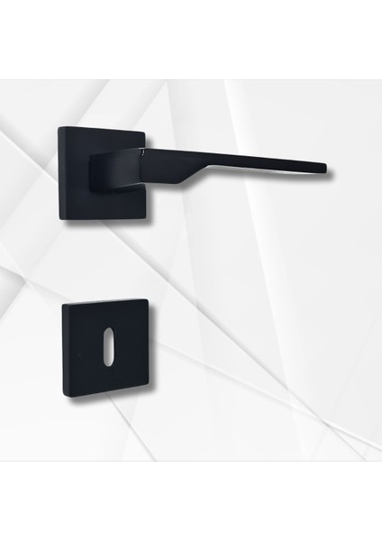 Stilo Siyah Kare Rozetli Oda Kapı Kolu ve 40X23MM Siyah Oda Gömme Kilit Set